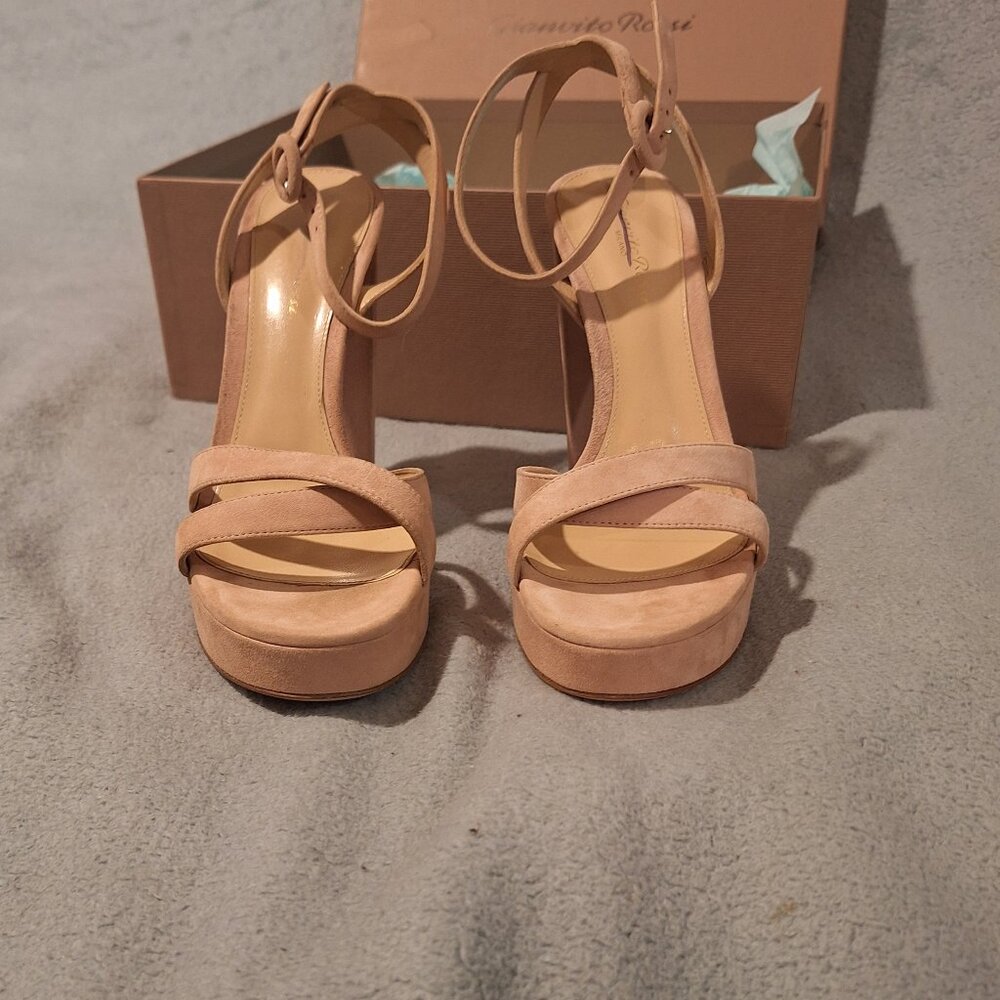 GIANVITO ROSSI-Suede Platform Sandals in Pink-High Heel Strap 38.5 (6.5 US)